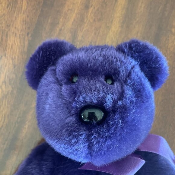 1998 Ty Beanie Babies Purple  Bear w/White Rose Beanbag Plush 14" No Tag! - Picture 3 of 5